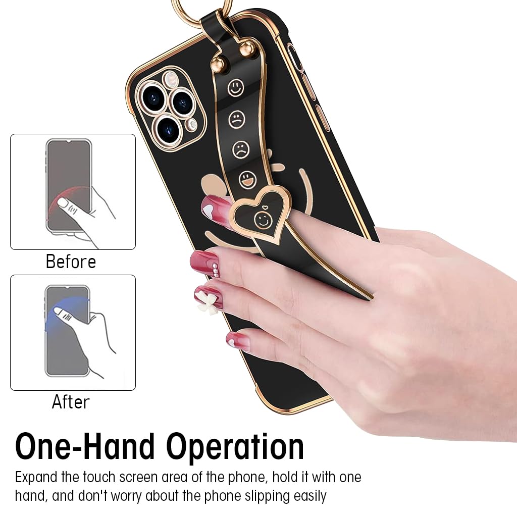 ZORBES Phone Case for iPhone 14 Pro Max Stylish Smile Face Phone Case with Hand Grip Strap & Metal Ring Golden Electroplating Frame TPU Phone Cover for iPhone 14 Pro Max 6.7 inch, Black ZORBES Phone Case for iPhone 14 Pro Max Stylish Smile Face Phone Case with Hand Grip Strap & Metal Ring Golden Electroplating Frame TPU Phone Cover for iPhone 14 Pro Max 6.7 inch, Black